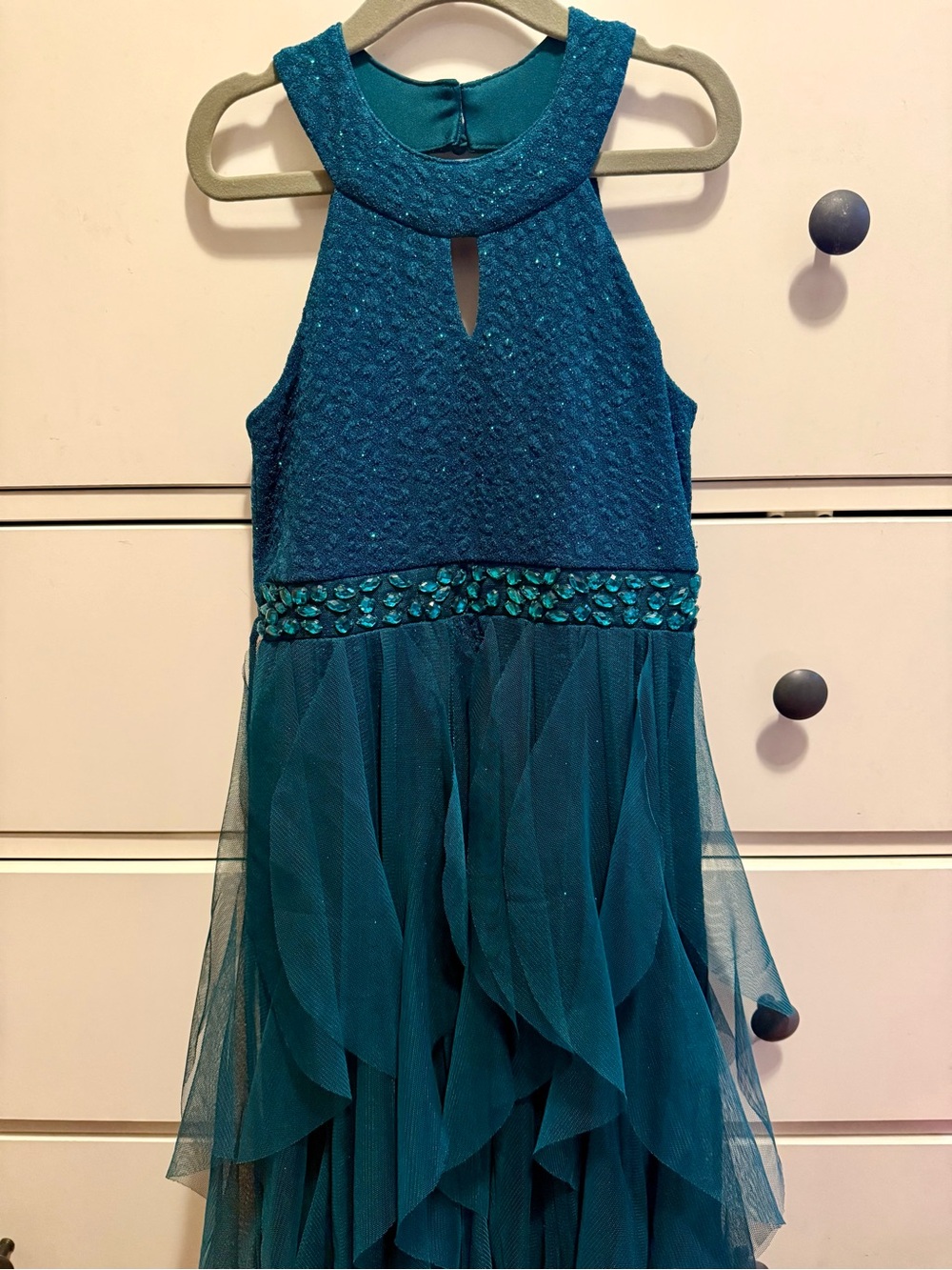 Girls Emerald Green Embellished Party Dress